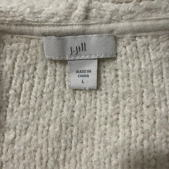 J.Jill Textured Cream Bouclé Knit Long Cardigan Coat LARGE 32" Pockets - Picture 2 of 9